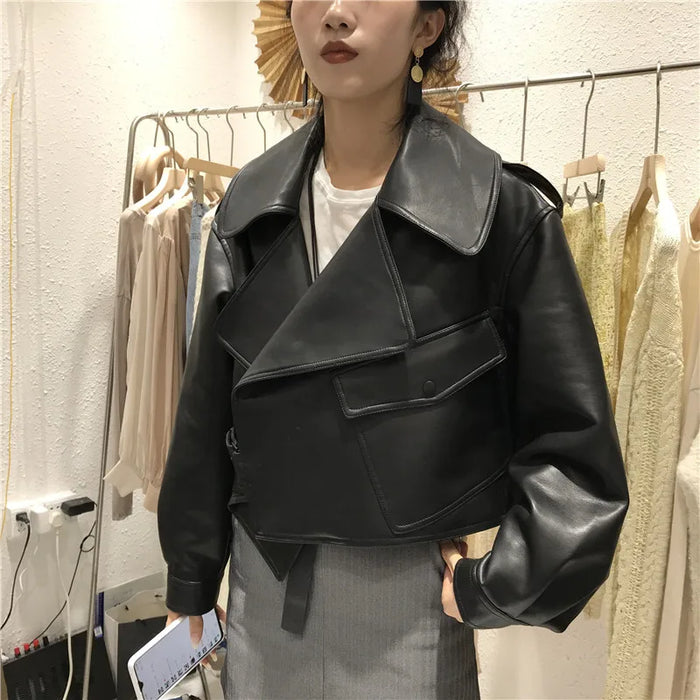 PU Leather Jacket Coat Ladies Basic Soft Short Outwear Punk Clothing Faux