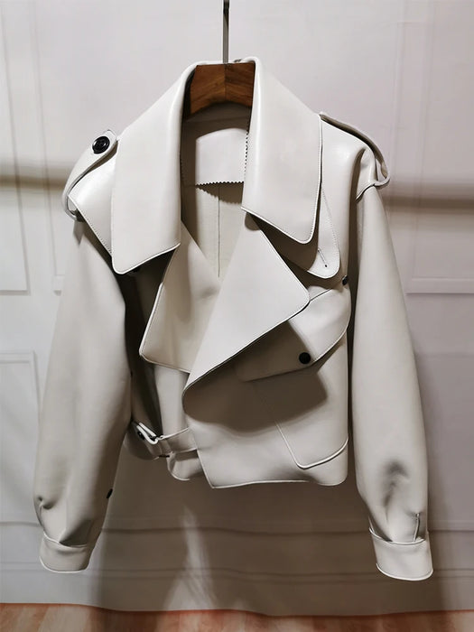 PU Leather Jacket Coat Ladies Basic Soft Short Outwear Punk Clothing Faux