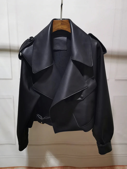 PU Leather Jacket Coat Ladies Basic Soft Short Outwear Punk Clothing Faux