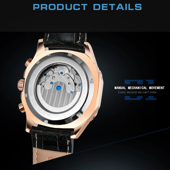 2026 New Square Waterproof Mechanical Watches Luxury Leather Watch For Men Tourbillon Multifunctional Automatic Date Wristwatch