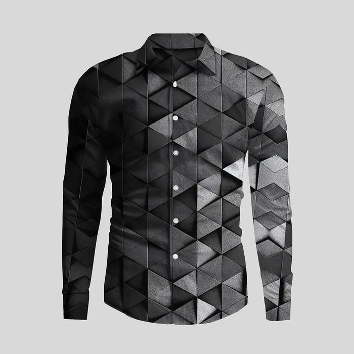 New Irregular 3D Print Men's Turn-down Collar Button Shirt
