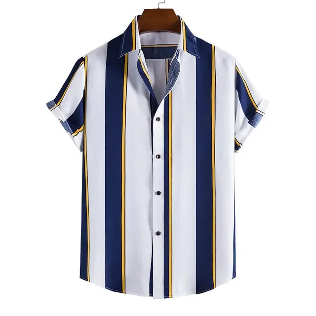 Hawaiian Shirt Harajuku Stripe Print Loose