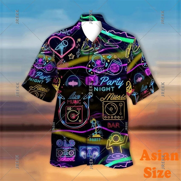 DJ Music Party Neon Print Hawaii Shirt Men's Clothing