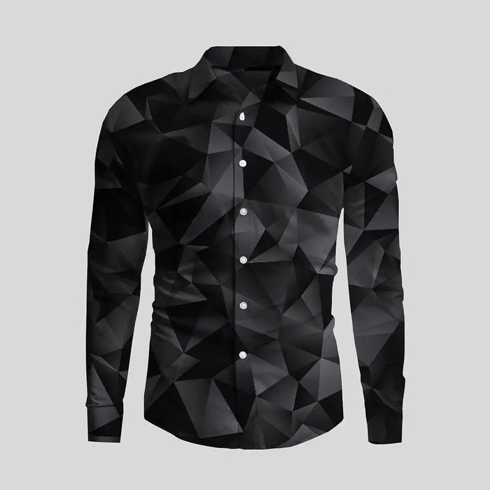 New Irregular 3D Print Men's Turn-down Collar Button Shirt