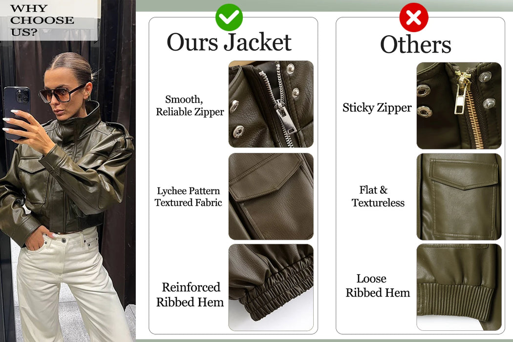 Suninheart Winter Faux Leather Bomber Jacket