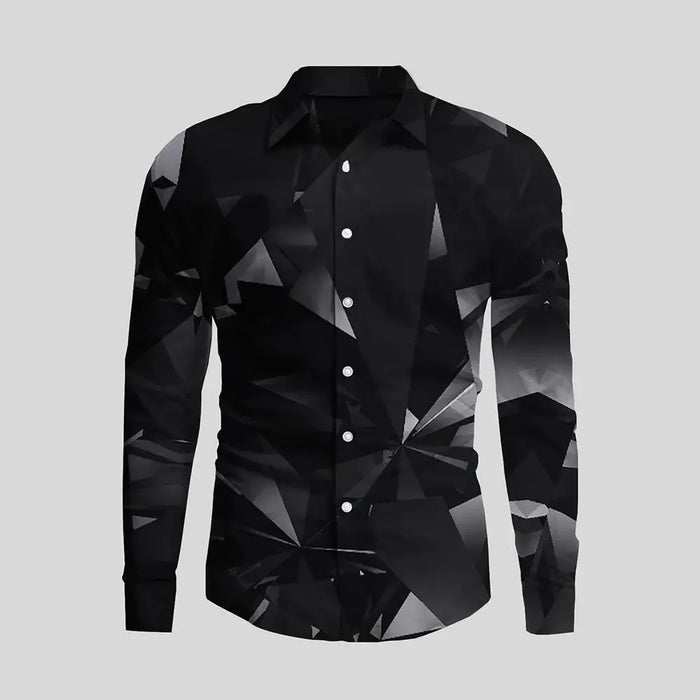 New Irregular 3D Print Men's Turn-down Collar Button Shirt