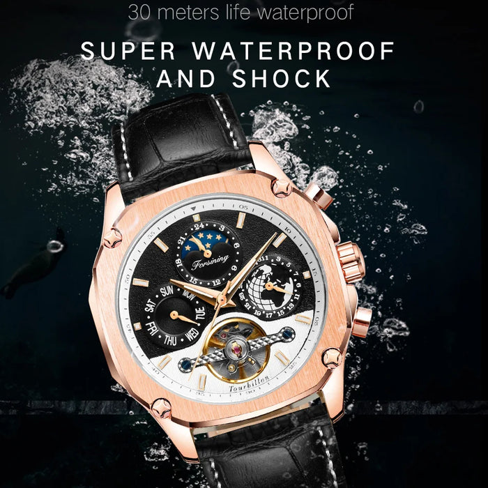 2026 New Square Waterproof Mechanical Watches Luxury Leather Watch For Men Tourbillon Multifunctional Automatic Date Wristwatch