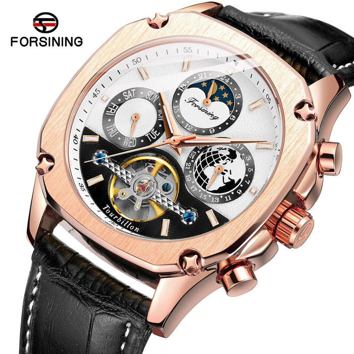 2026 New Square Waterproof Mechanical Watches Luxury Leather Watch For Men Tourbillon Multifunctional Automatic Date Wristwatch