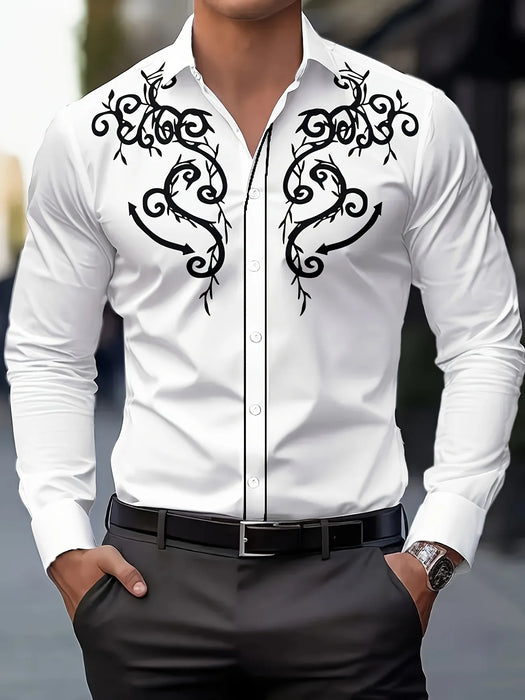 Men'S Fashion Print Shirt - Casual Polyester Long Sleeve Button-Down