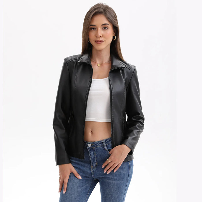 2026 Women’s Stylish Brown Faux Leather Jacket