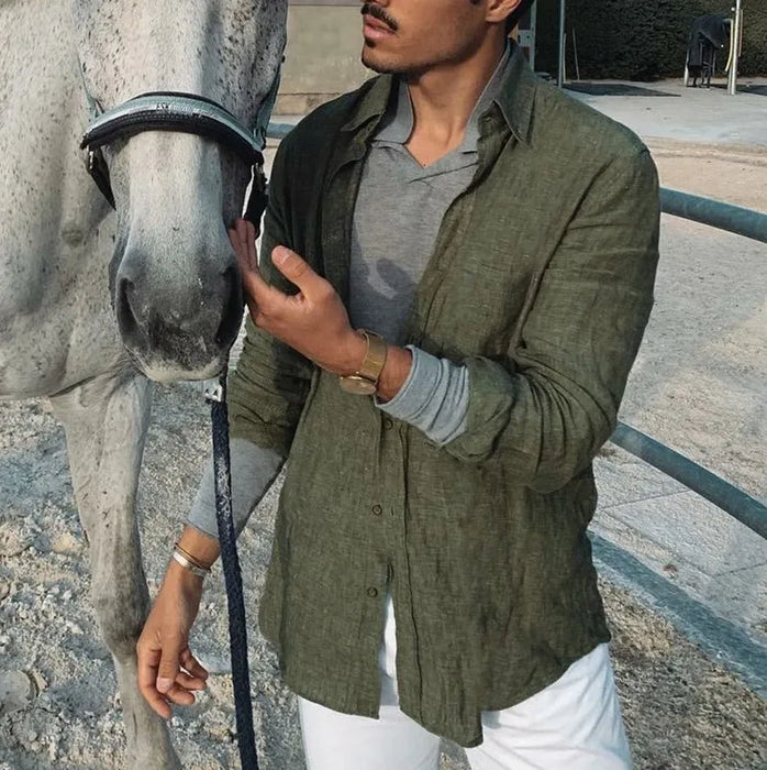 Men's casual long sleeve thin solid color lapel shirt