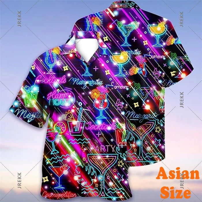 DJ Music Party Neon Print Hawaii Shirt Men's Clothing