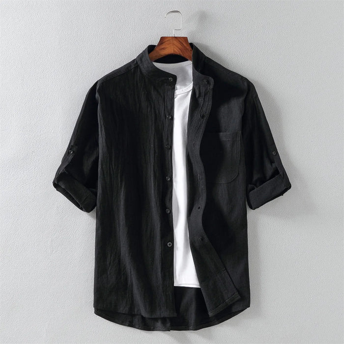 Cotton Linen Cropped Short Sleeved Shirt for Men's