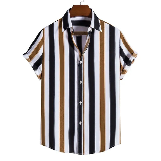 Hawaiian Shirt Harajuku Stripe Print Loose