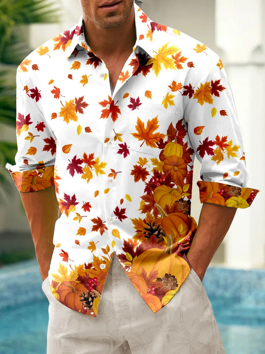 Men's shirt red maple leaf autumn long sleeve lapel shirt top shirt