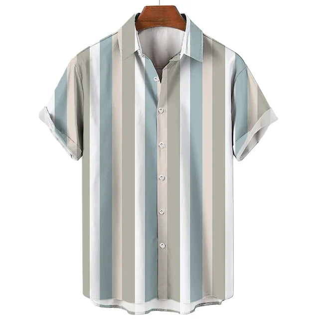 Hawaiian Shirt Harajuku Stripe Print Loose