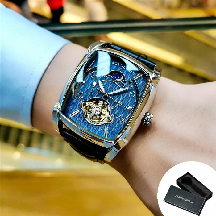 AOKULASIC Tourbillon Skeleton Mechanical Watch for Men