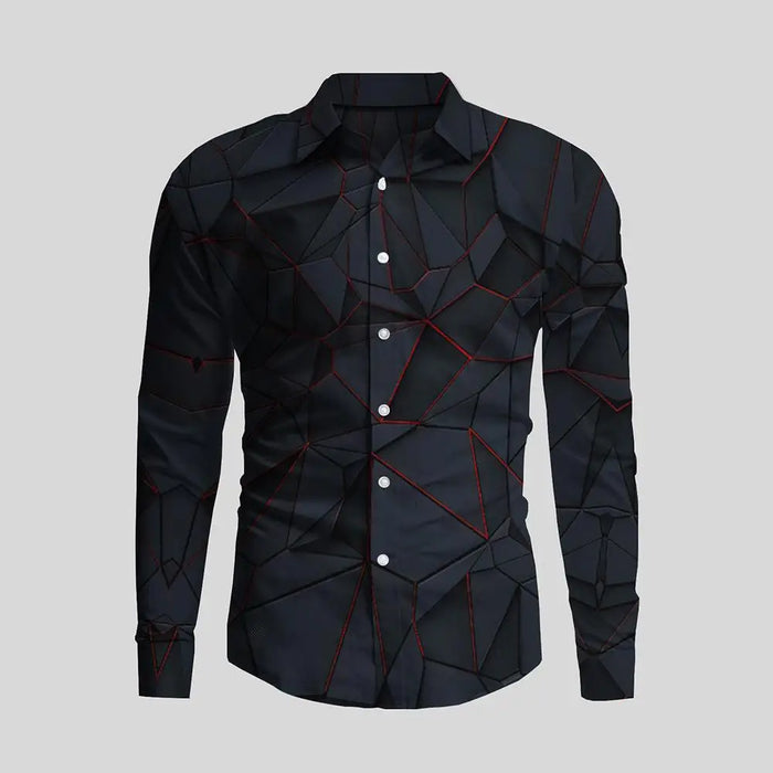 New Irregular 3D Print Men's Turn-down Collar Button Shirt