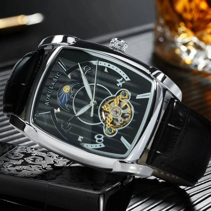 AOKULASIC Tourbillon Skeleton Mechanical Watch for Men