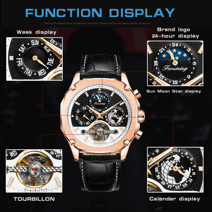 2026 New Square Waterproof Mechanical Watches Luxury Leather Watch For Men Tourbillon Multifunctional Automatic Date Wristwatch