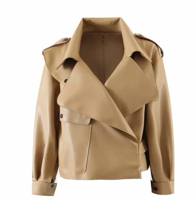 PU Leather Jacket Coat Ladies Basic Soft Short Outwear Punk Clothing Faux