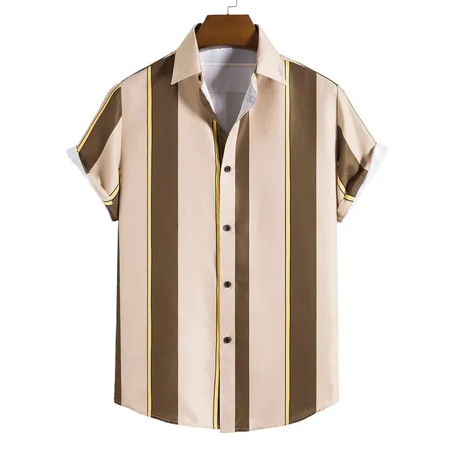 Hawaiian Shirt Harajuku Stripe Print Loose