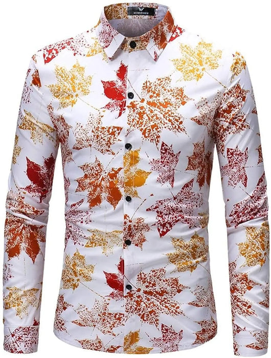 Men's shirt red maple leaf autumn long sleeve lapel shirt top shirt