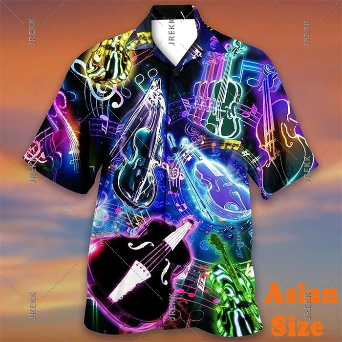 DJ Music Party Neon Print Hawaii Shirt Men's Clothing