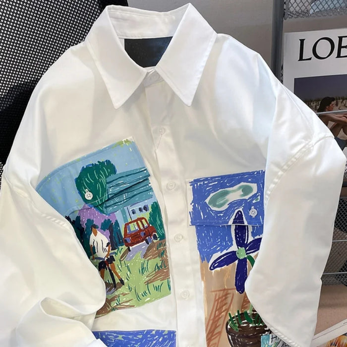 French Vintage Unique Graffiti Oil Painting Shirt Men Women
