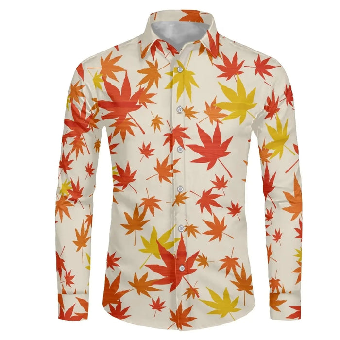 Men's shirt red maple leaf autumn long sleeve lapel shirt top shirt