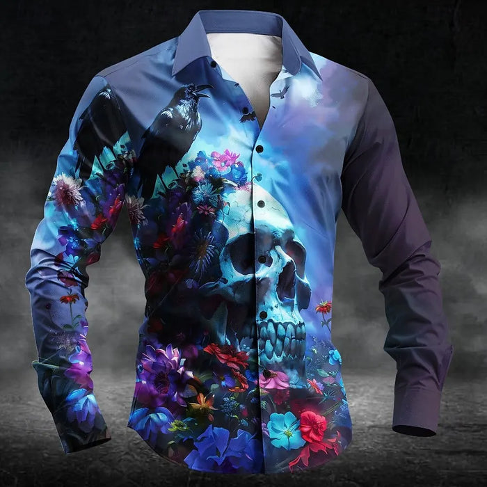 2025 Halloween Men's Letter Printed Blood Stains Shirt Button Up Shirt