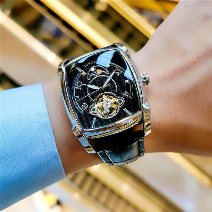 AOKULASIC Tourbillon Skeleton Mechanical Watch for Men