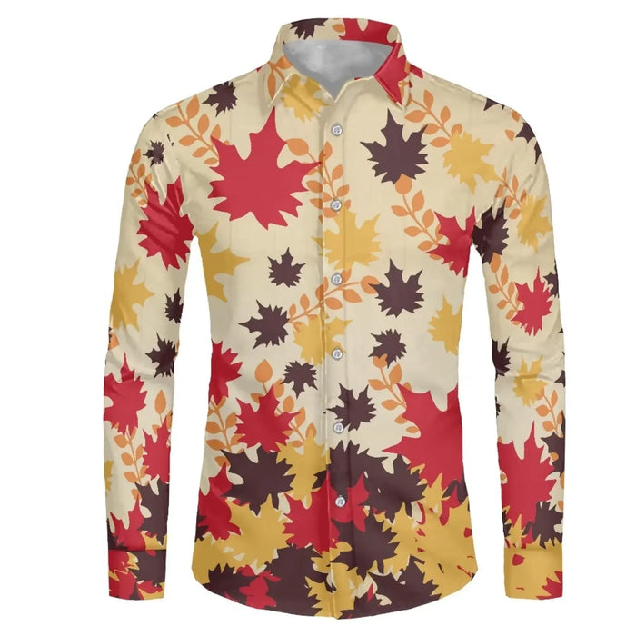 Men's shirt red maple leaf autumn long sleeve lapel shirt top shirt