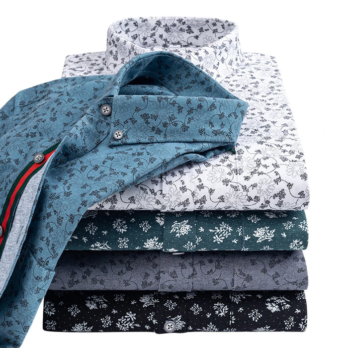 Men's Stylish Floral Print Button-Up Collar Dress Shirt