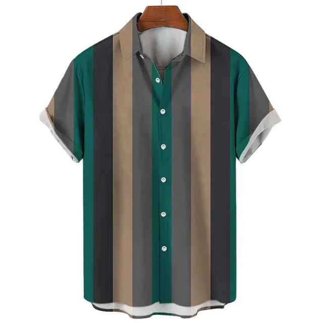 Hawaiian Shirt Harajuku Stripe Print Loose