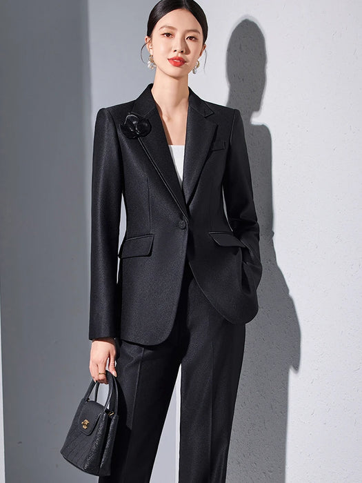Autumn Winter Brown Apricot Women Pant Suit
