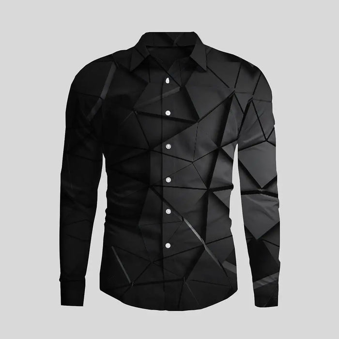 New Irregular 3D Print Men's Turn-down Collar Button Shirt