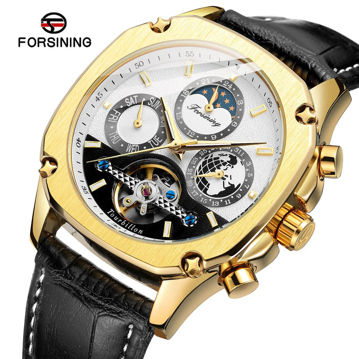 2026 New Square Waterproof Mechanical Watches Luxury Leather Watch For Men Tourbillon Multifunctional Automatic Date Wristwatch