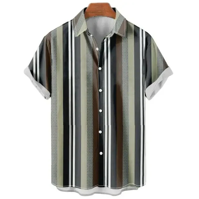 Hawaiian Shirt Harajuku Stripe Print Loose