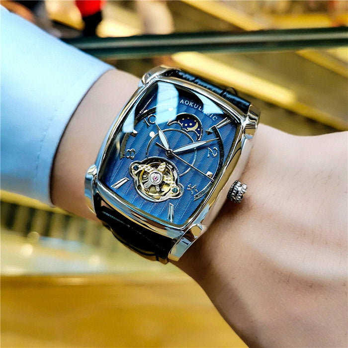 AOKULASIC Tourbillon Skeleton Mechanical Watch for Men