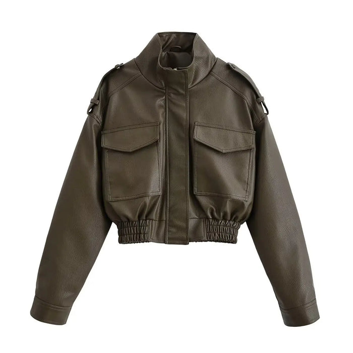 Suninheart Winter Faux Leather Bomber Jacket
