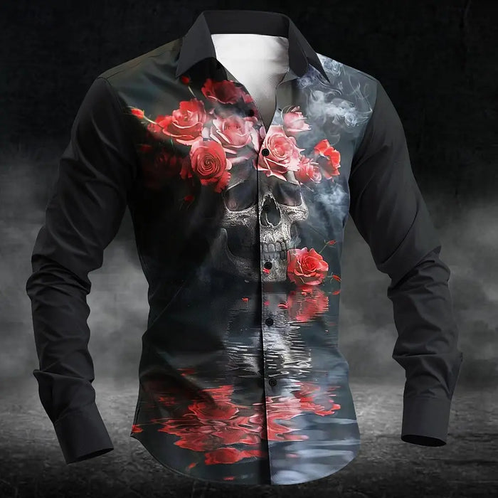 2025 Halloween Men's Letter Printed Blood Stains Shirt Button Up Shirt