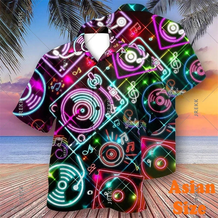 DJ Music Party Neon Print Hawaii Shirt Men's Clothing