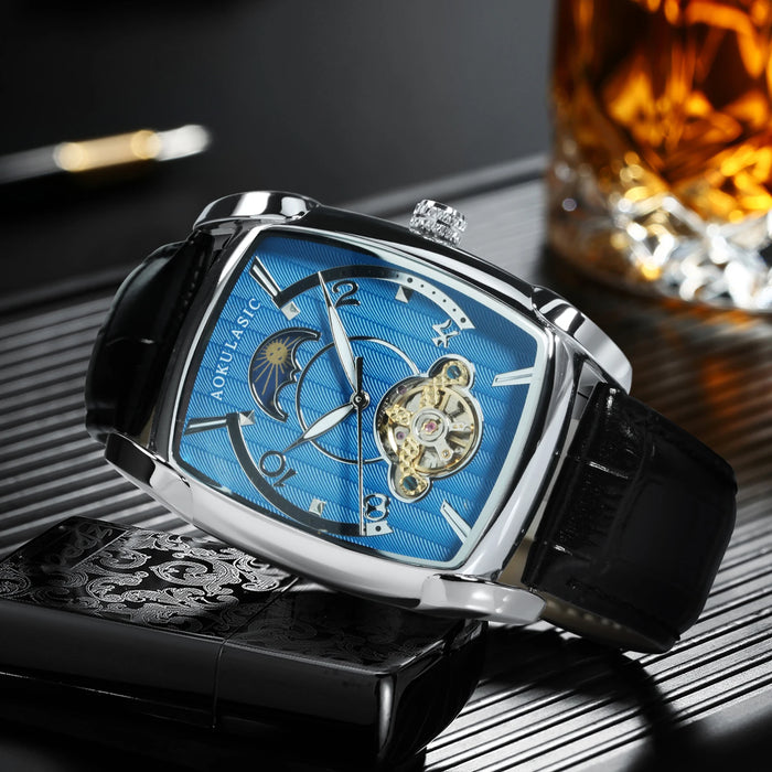 AOKULASIC Tourbillon Skeleton Mechanical Watch for Men
