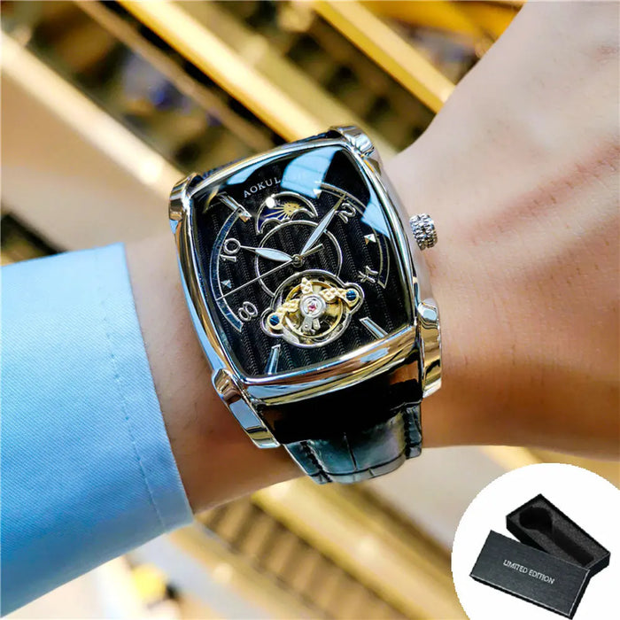AOKULASIC Tourbillon Skeleton Mechanical Watch for Men