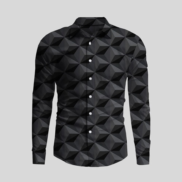 New Irregular 3D Print Men's Turn-down Collar Button Shirt