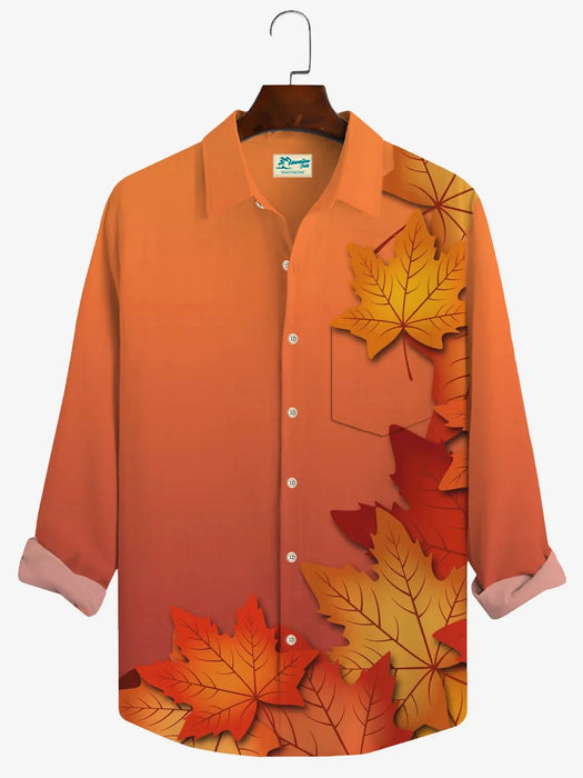 Men's shirt red maple leaf autumn long sleeve lapel shirt top shirt