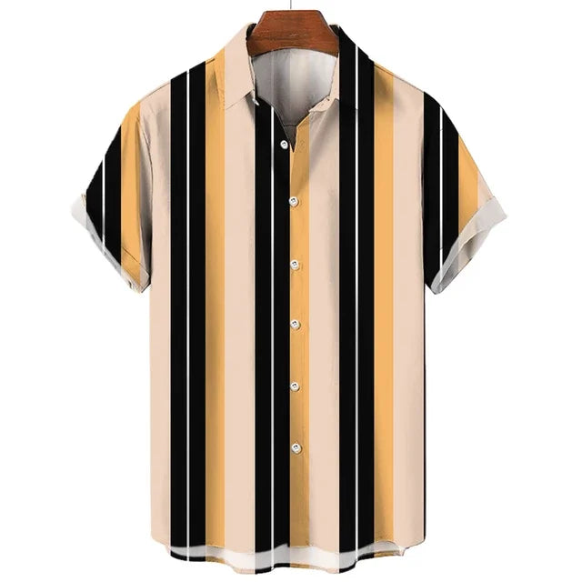 Hawaiian Shirt Harajuku Stripe Print Loose