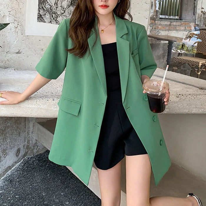 Summer New Solid Color Fashion Short Sleeve Blazers Women