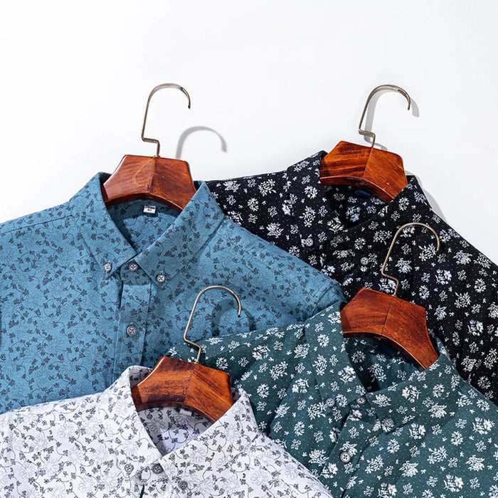 Men's Stylish Floral Print Button-Up Collar Dress Shirt